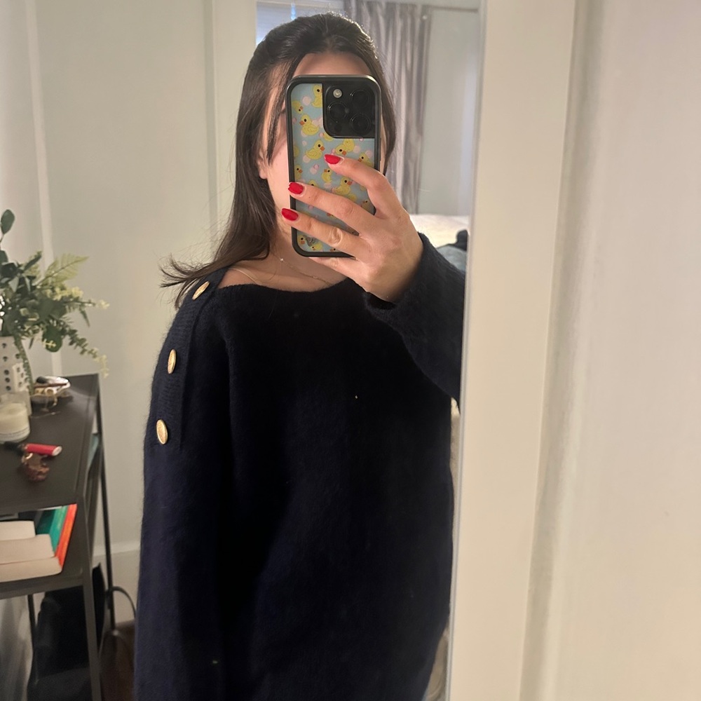 Sezane Navy Sweater with Button Detail - Picture 1 of 4